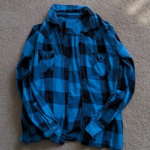 PacSun Kirra XL Blue+Black Plaid Long Sleeve